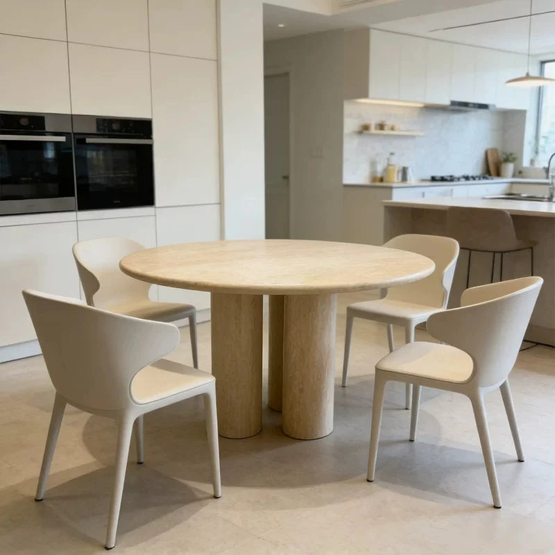 The Trinity Round: Natural Travertine Monolithic Dining Table