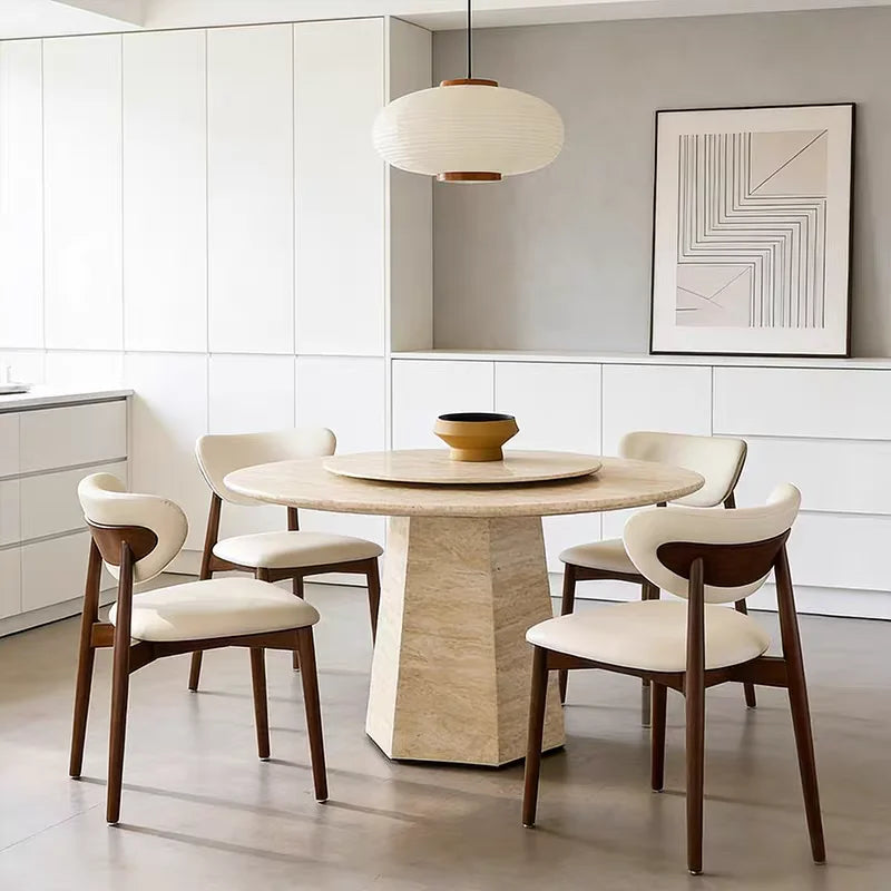 The Aurelian Round: French-Style Natural Travertine Dining Table - Natural Travertine Stone Furniture - Monolithic Design - One Stone One Picture - Luxury Marble Home (View 5)