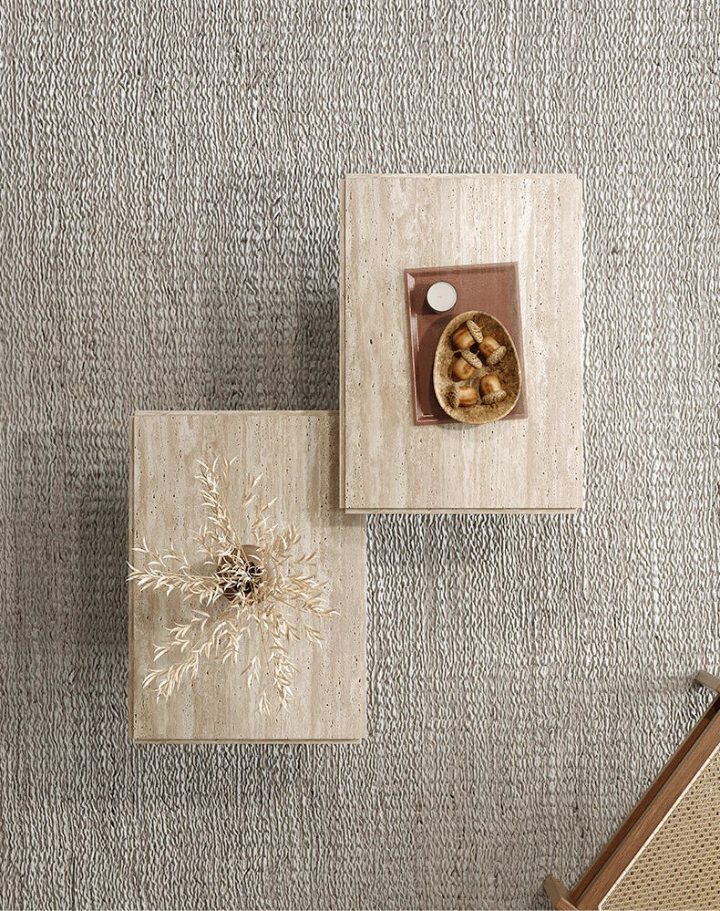 Classic Plinth Travertine Coffee Table - Monolithic Nesting Block