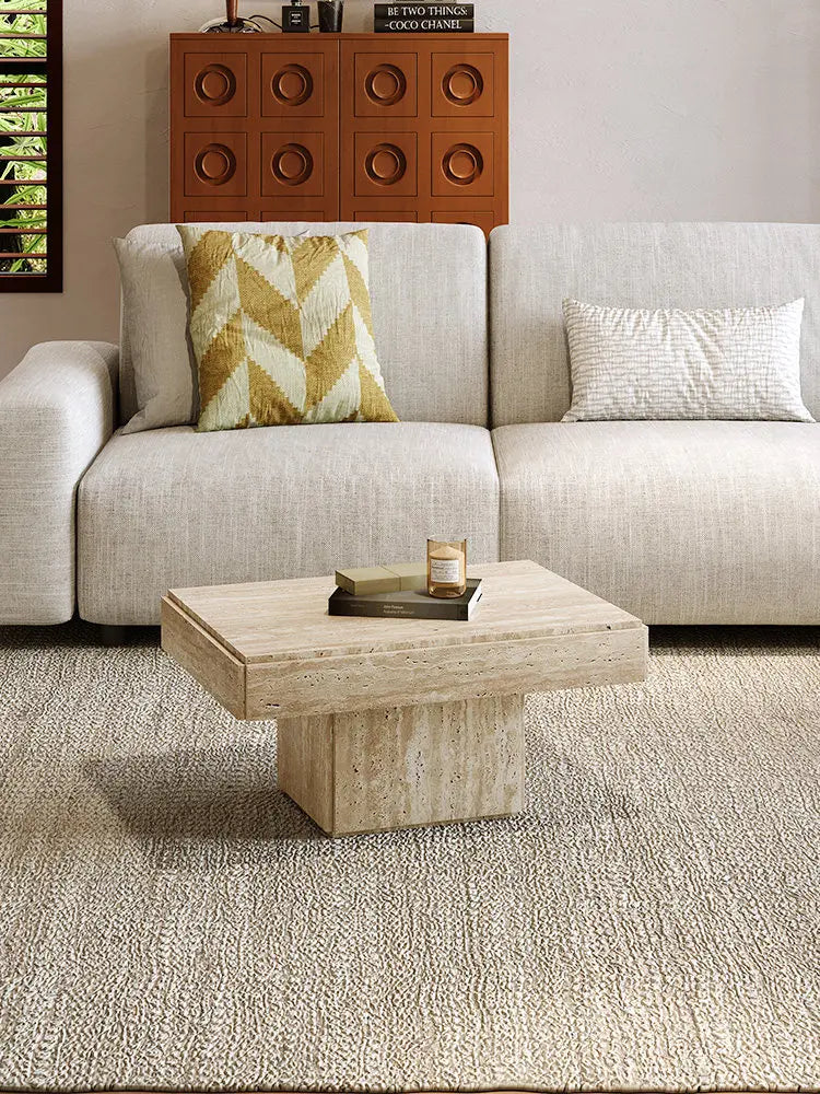 Classic Plinth Travertine Coffee Table - Monolithic Nesting Block