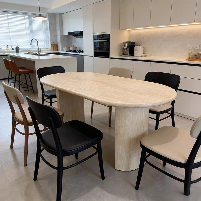 The Arcadian Oval: Imported Natural Travertine Dining Table