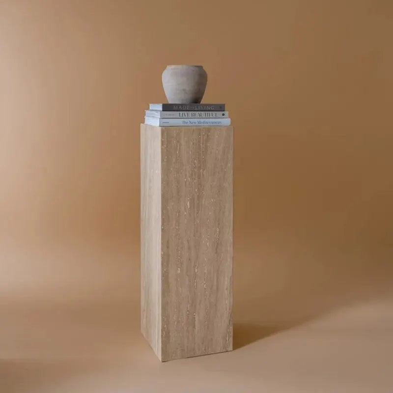Classic Monolithic Roman Travertine Pillar Pedestal / Side Table