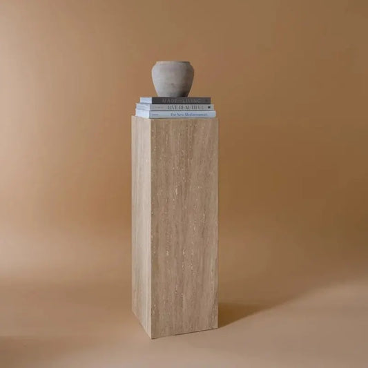 Classic Monolithic Roman Travertine Pillar Pedestal / Side Table
