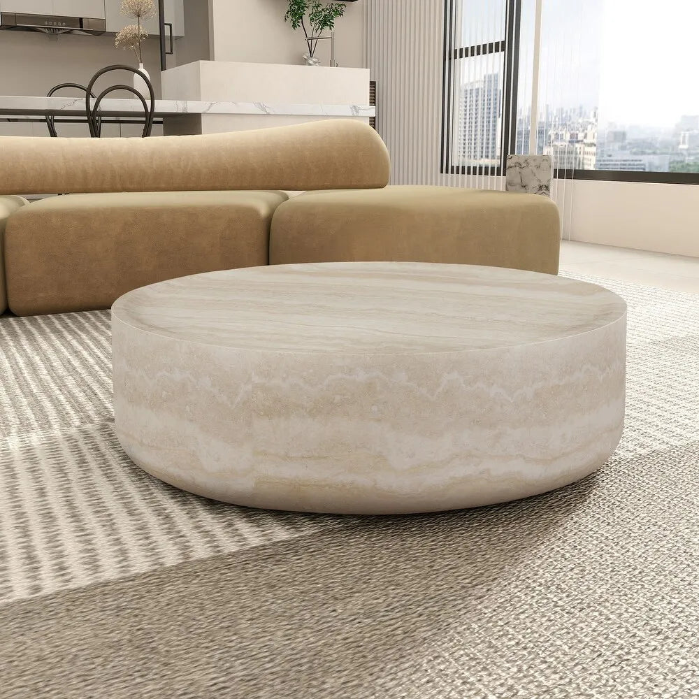 The Orb: Monolithic Round Natural Travertine Coffee Table