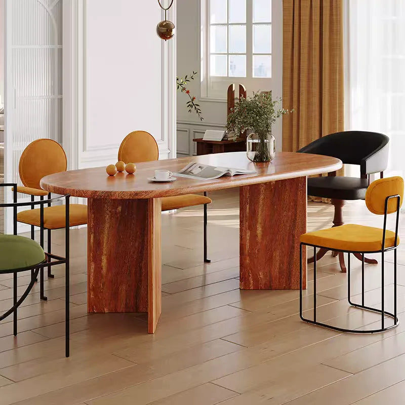 The Sienna Monolith: Sculptural Red Travertine Dining Table - Natural Travertine Stone Furniture - Monolithic Design - One Stone One Picture - Luxury Marble Home (View 4)