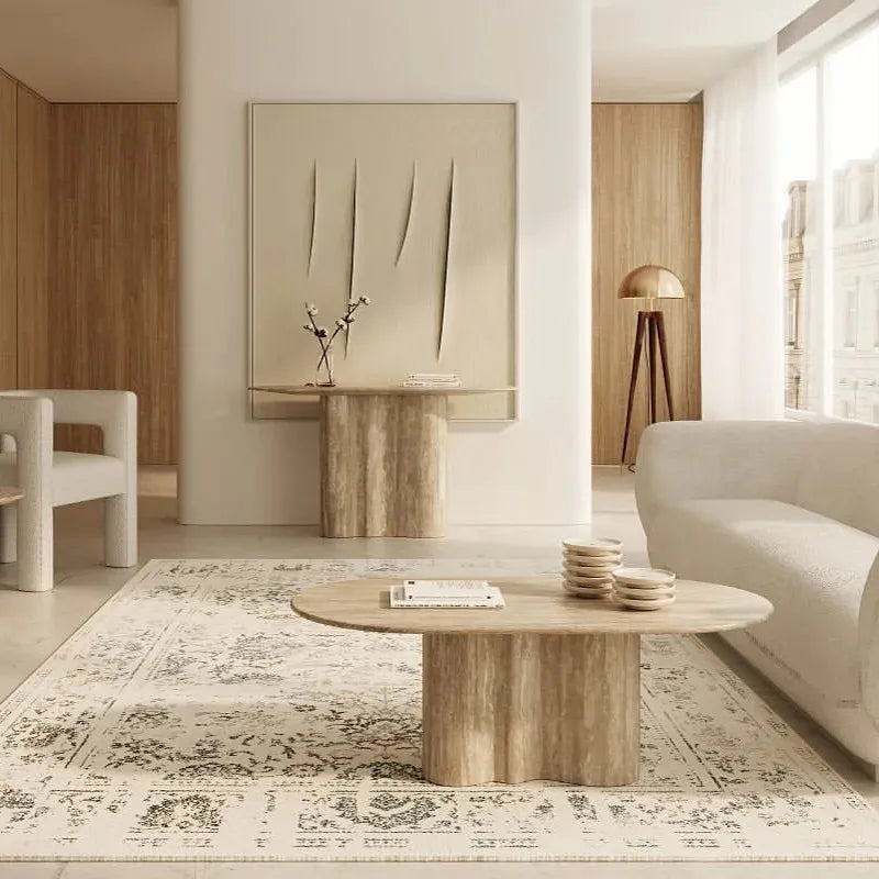 The Ethereal Anchor: Curved Natural Travertine Console Table