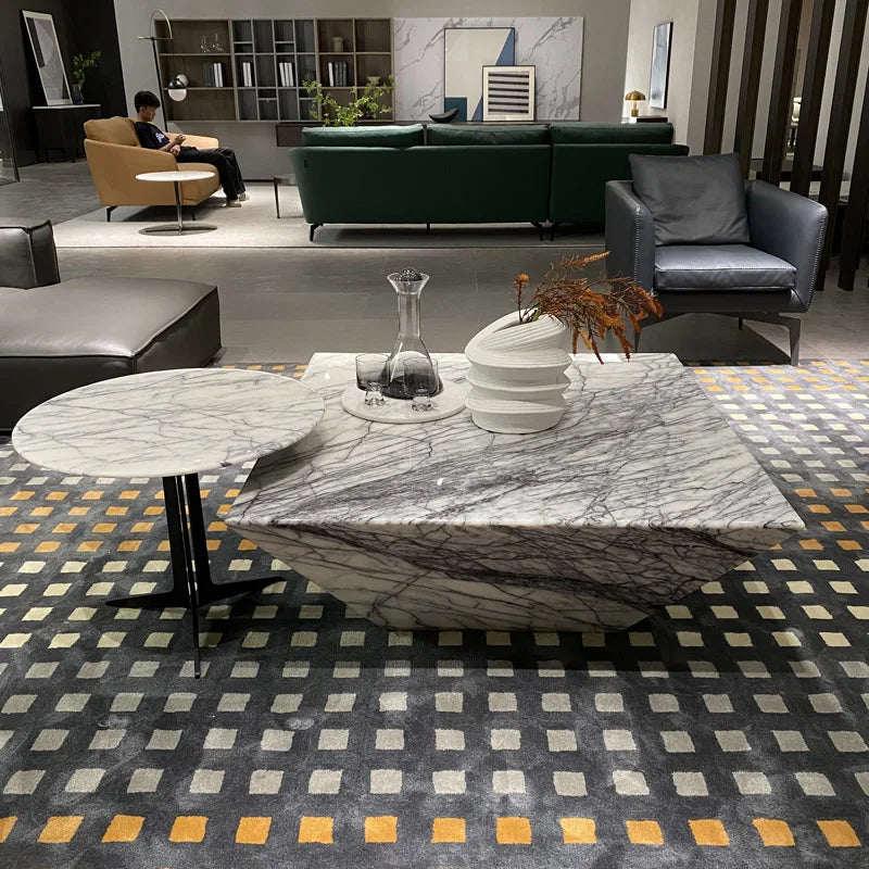 The Frost Blossom: Natural Xiangxuemai Marble Square Coffee Table
