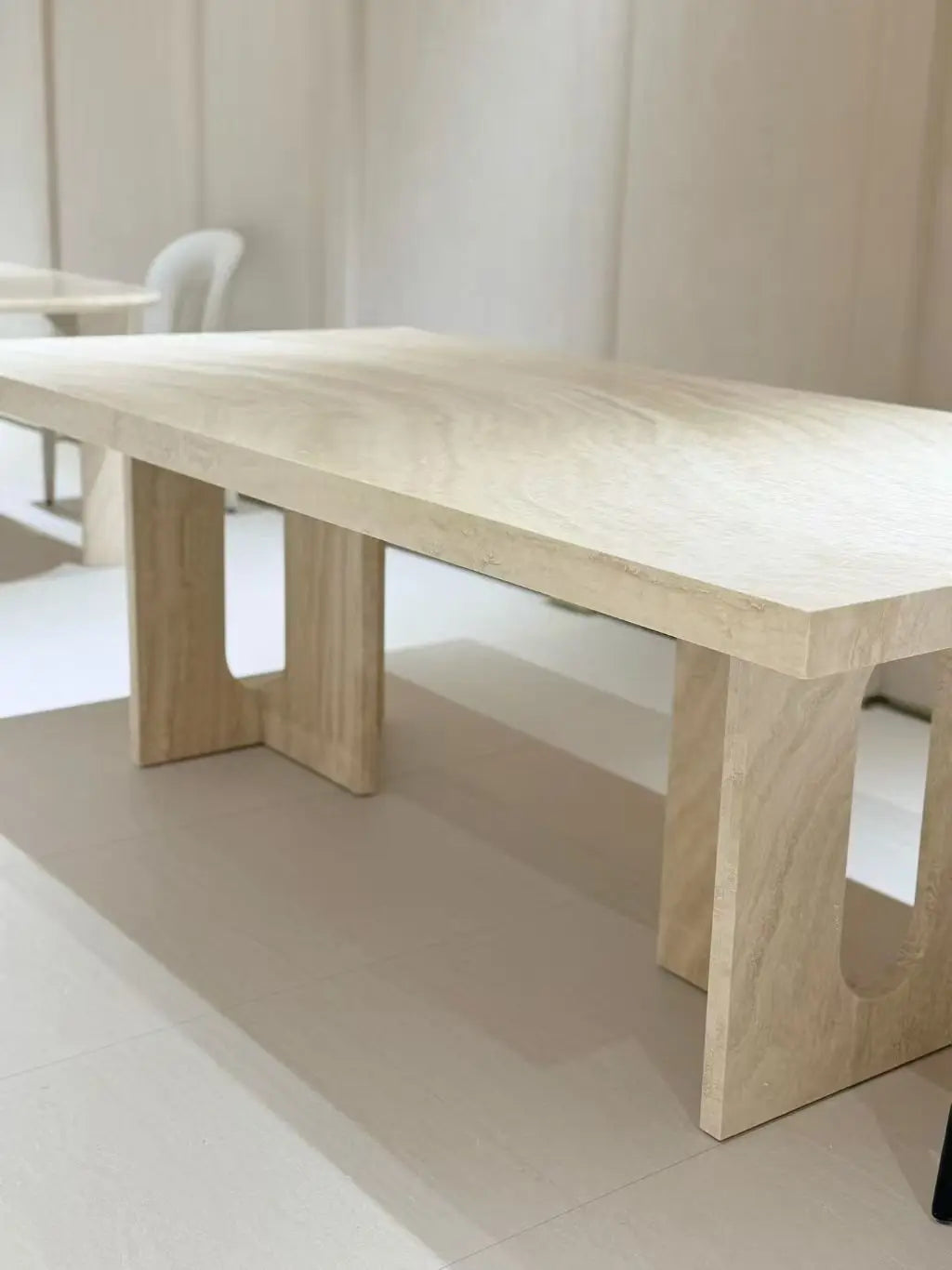 The Coliseum: 200cm Monolithic Imported Natural Travertine Dining Table