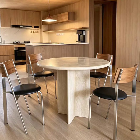 The Astraea Cross: Natural Travertine Star-Base Round Dining Table