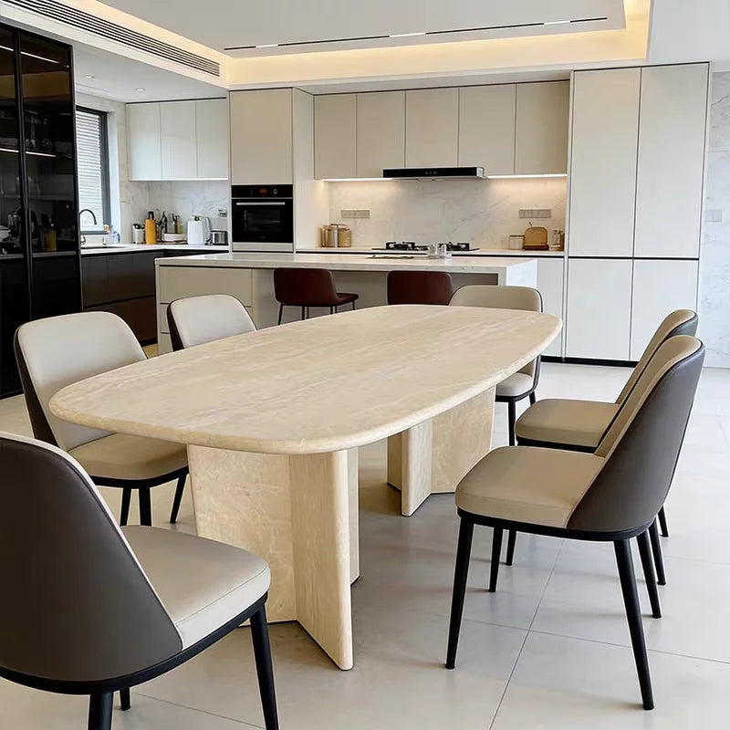 The Meridian Oval: Sculptural Natural Travertine Dining Table