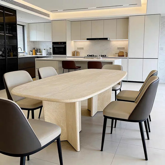 The Meridian Oval: Sculptural Natural Travertine Dining Table