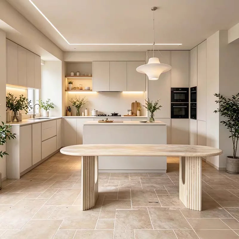 The Pantheon Oval: Natural Travertine Arch-Base Dining Table