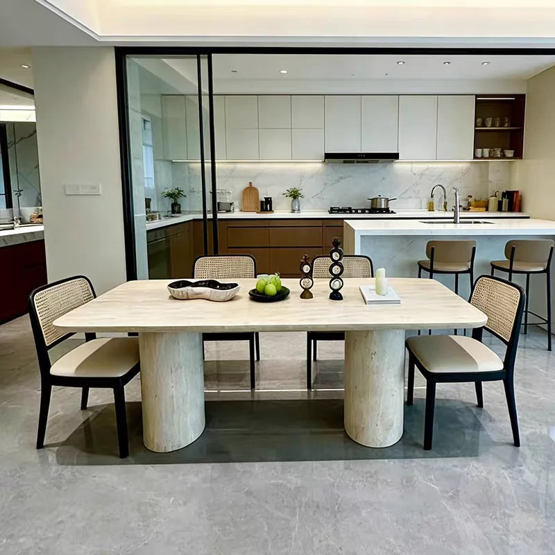 The Roman Monolith: Imported Natural Travertine Rectangular Dining Table