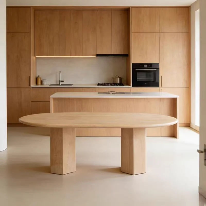 The Pavilion Oval: Grand Dual-Pedestal Travertine Dining Table - Natural Travertine Stone Furniture - Monolithic Design - One Stone One Picture - Luxury Marble Home (View 3)