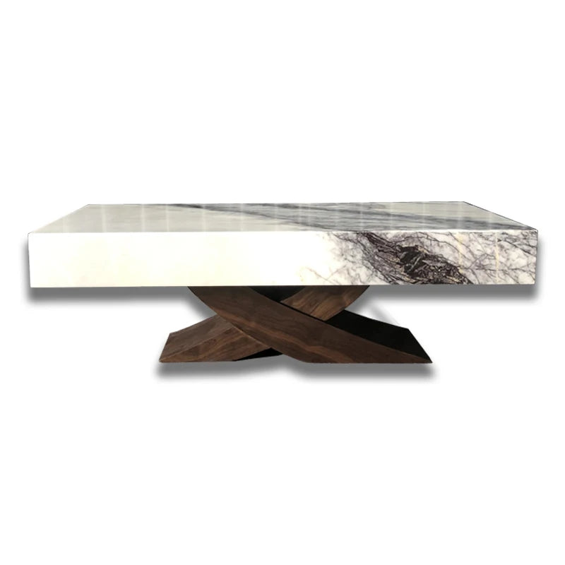 The Frost Blossom: Xiangxuemai Marble X-Base Coffee Table