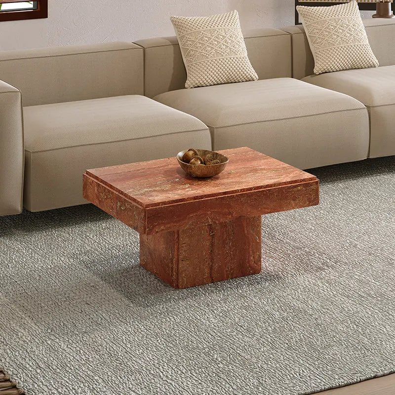 Classic Plinth Red Travertine Coffee Table - Monolithic Nesting Block