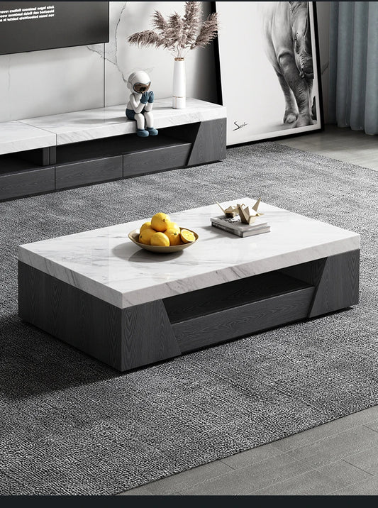 The Volakas Monolith: Natural Jazz White Marble Coffee Table