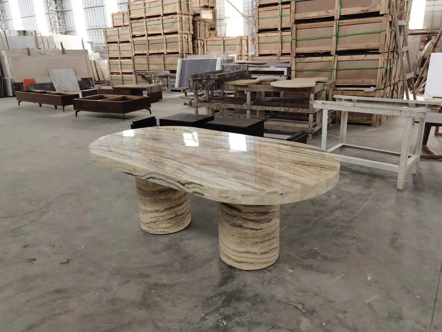 The Cypriot Monolith: Architectural Oval Natural Marble Dining Table