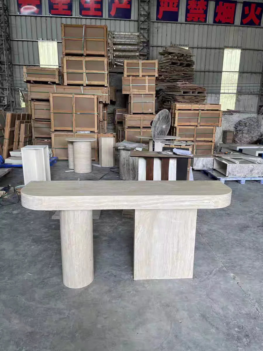 The Asymmetric Monolith: Architectural Travertine Console Table