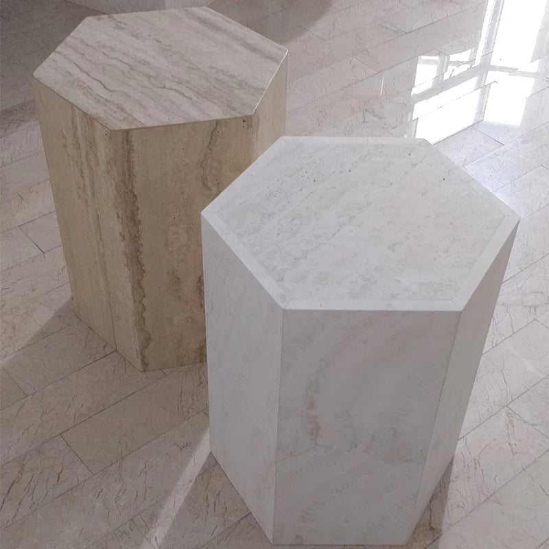 The Hexagon: Monolithic Natural Marble Side Table