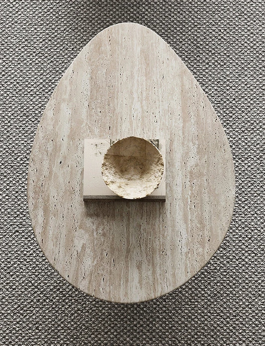 Classic Organic Pebble Travertine Coffee Table - Sculptural Hexagonal Pedestal