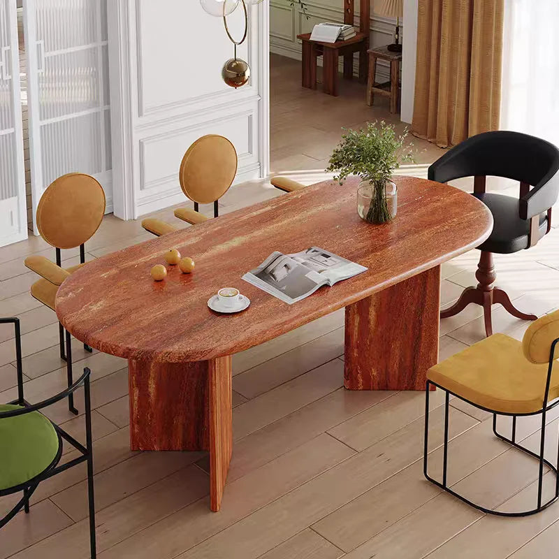 The Sienna Monolith: Sculptural Red Travertine Dining Table - Natural Travertine Stone Furniture - Monolithic Design - One Stone One Picture - Luxury Marble Home (View 3)