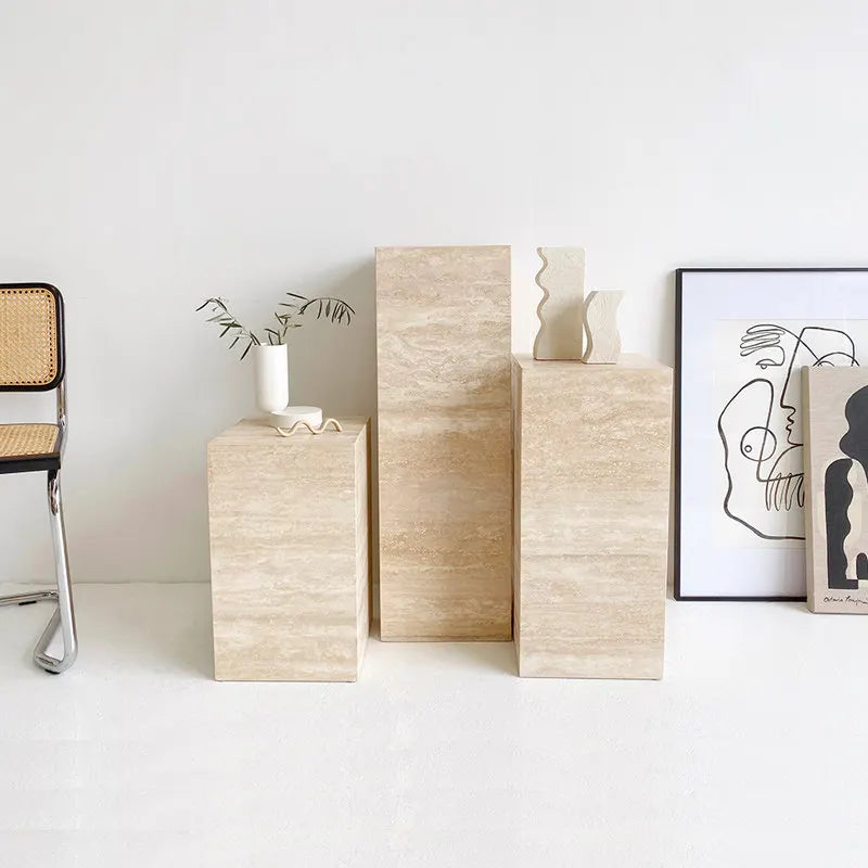 Classic Monolithic Roman Travertine Pillar Pedestal / Side Table
