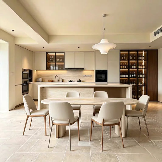The Pantheon Oval: Natural Travertine Arch-Base Dining Table