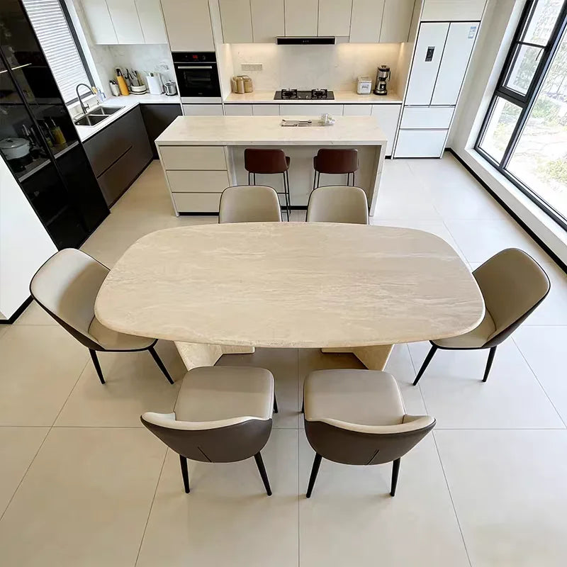 The Meridian Oval: Sculptural Natural Travertine Dining Table