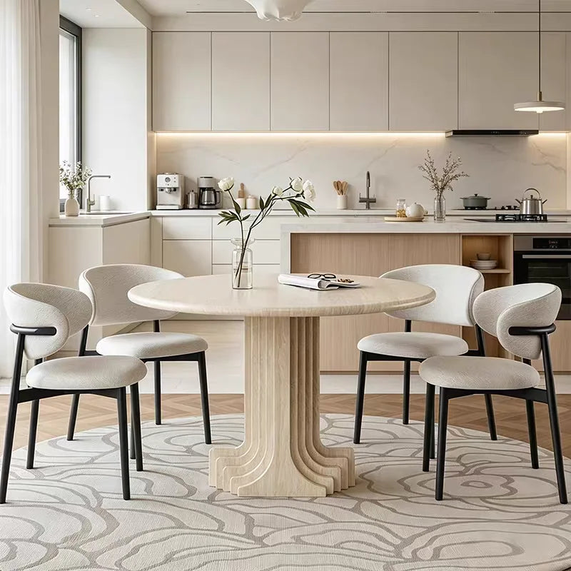 The Elysée Round: French-Style Fluted Natural Travertine Dining Table - Natural Travertine Stone Furniture - Monolithic Design - One Stone One Picture - Luxury Marble Home (View 2)