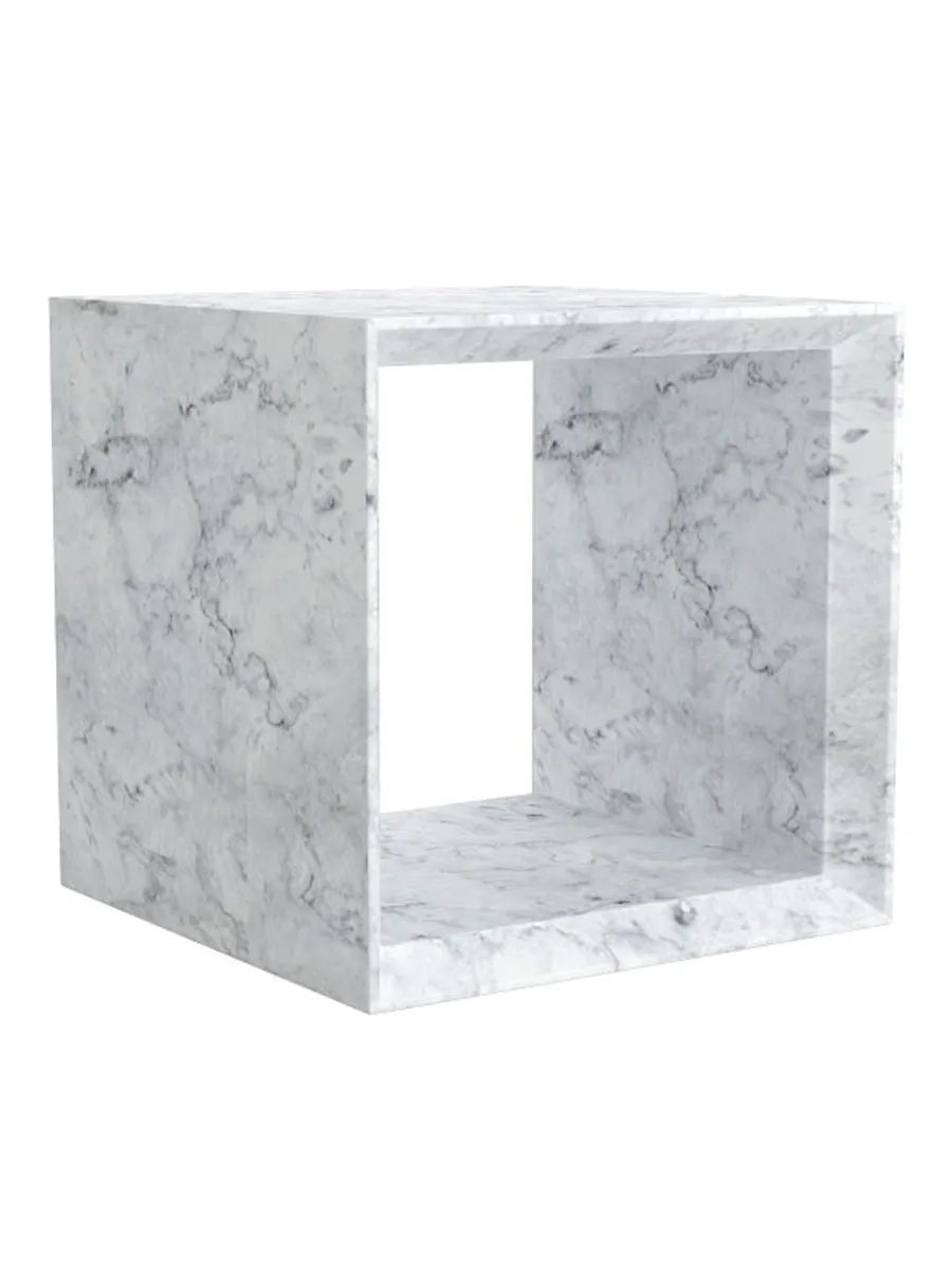 The Geometric Monolith: Arabescato Marble Hollow Cube Side Table