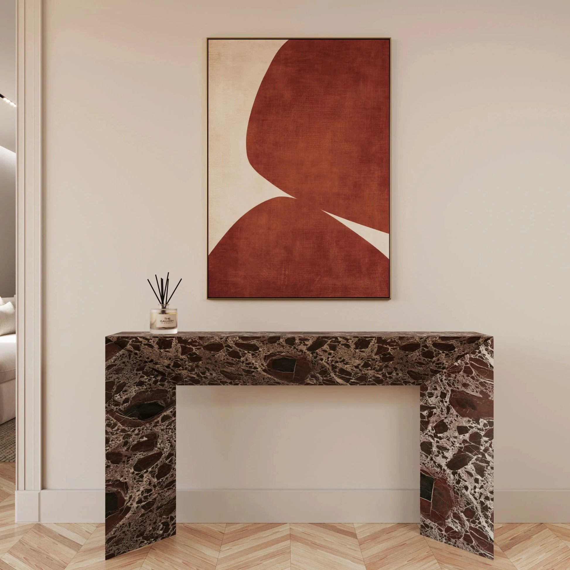 Camilla 55 inch Rosso Levanto Marble Arch Console Table - Architectural Natural Stone Furniture | LuxuryMarbleHome