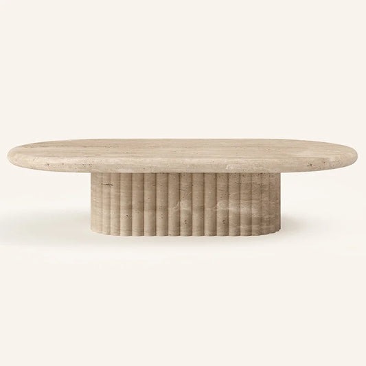 LuxuryMarbleHome | Roman Leg 47" Oval Travertine Coffee Table - Classical Modern Stone Furniture | 1