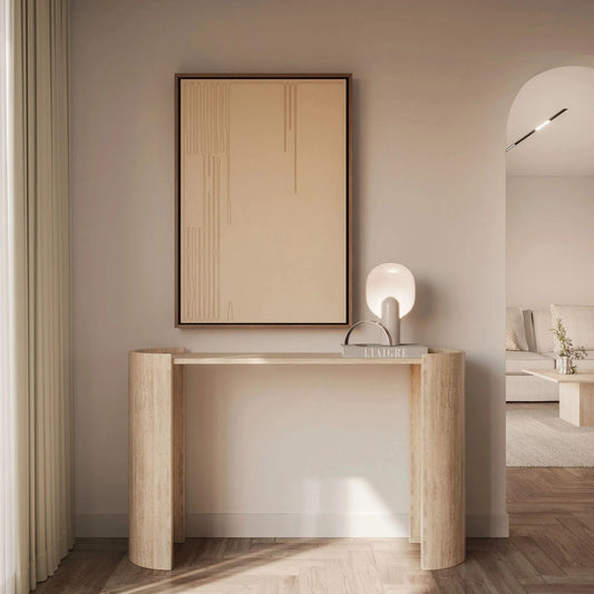 Lavia 55 inch Italian Travertine Sculptural Console Table - Architectural Natural Stone Furniture | LuxuryMarbleHome