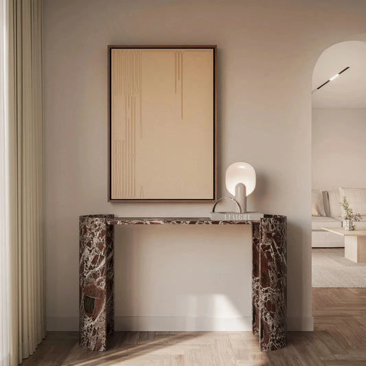 Lavia 55 inch Natural Gray Travertine Console Table - Modern Atmospheric Entryway - Architectural Natural Stone Furniture | LuxuryMarbleHome