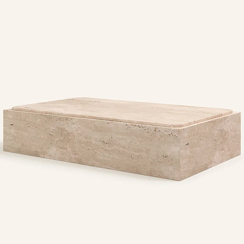 American Luxury 47 inch Travertine Coffee Table - Carved Architectural Design | Free Worldwide Shipping - Architectural Natural Stone Furniture | LuxuryMarbleHome
