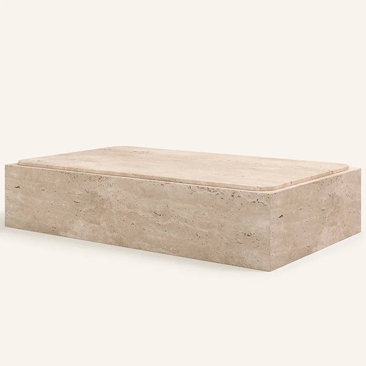 American Luxury 47 inch Travertine Coffee Table - Carved Architectural Design | Free Worldwide Shipping - Architectural Natural Stone Furniture | LuxuryMarbleHome