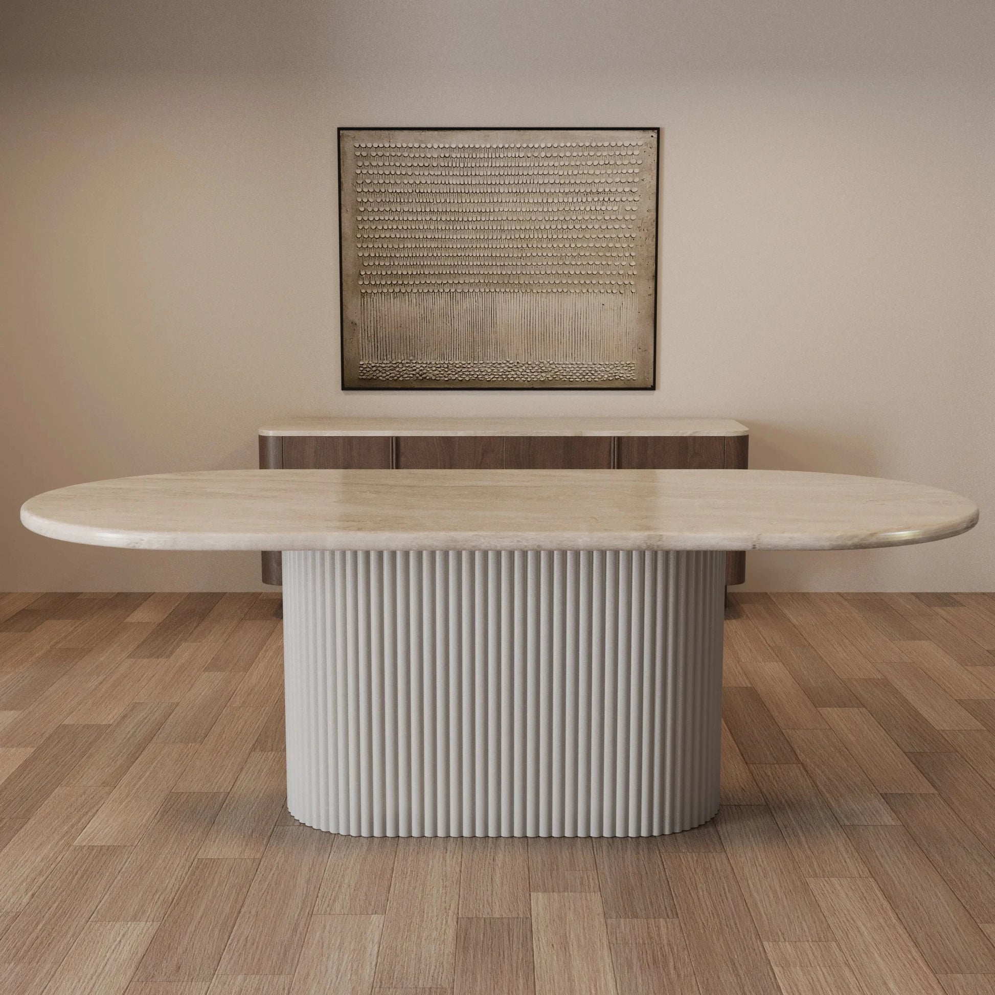 Lucente 79 inch Cappuccino Oval Marble Dining Table - Fluted Stone Base | Worldwide Shipping Available - Architectural Natural Stone Furniture | LuxuryMarbleHome