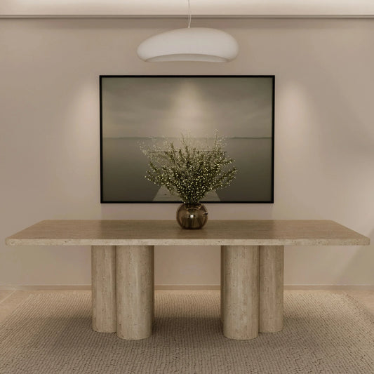 Forte 79 inch Natural Cream Travertine Dining Table - Modern Monolith Plinth - Architectural Natural Stone Furniture | LuxuryMarbleHome