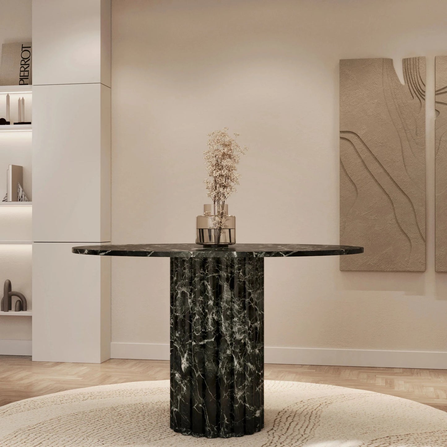 Lorenzo Verde Levanto 51 inch Round Marble Dining Table - High-End Green Stone - Architectural Natural Stone Furniture | LuxuryMarbleHome