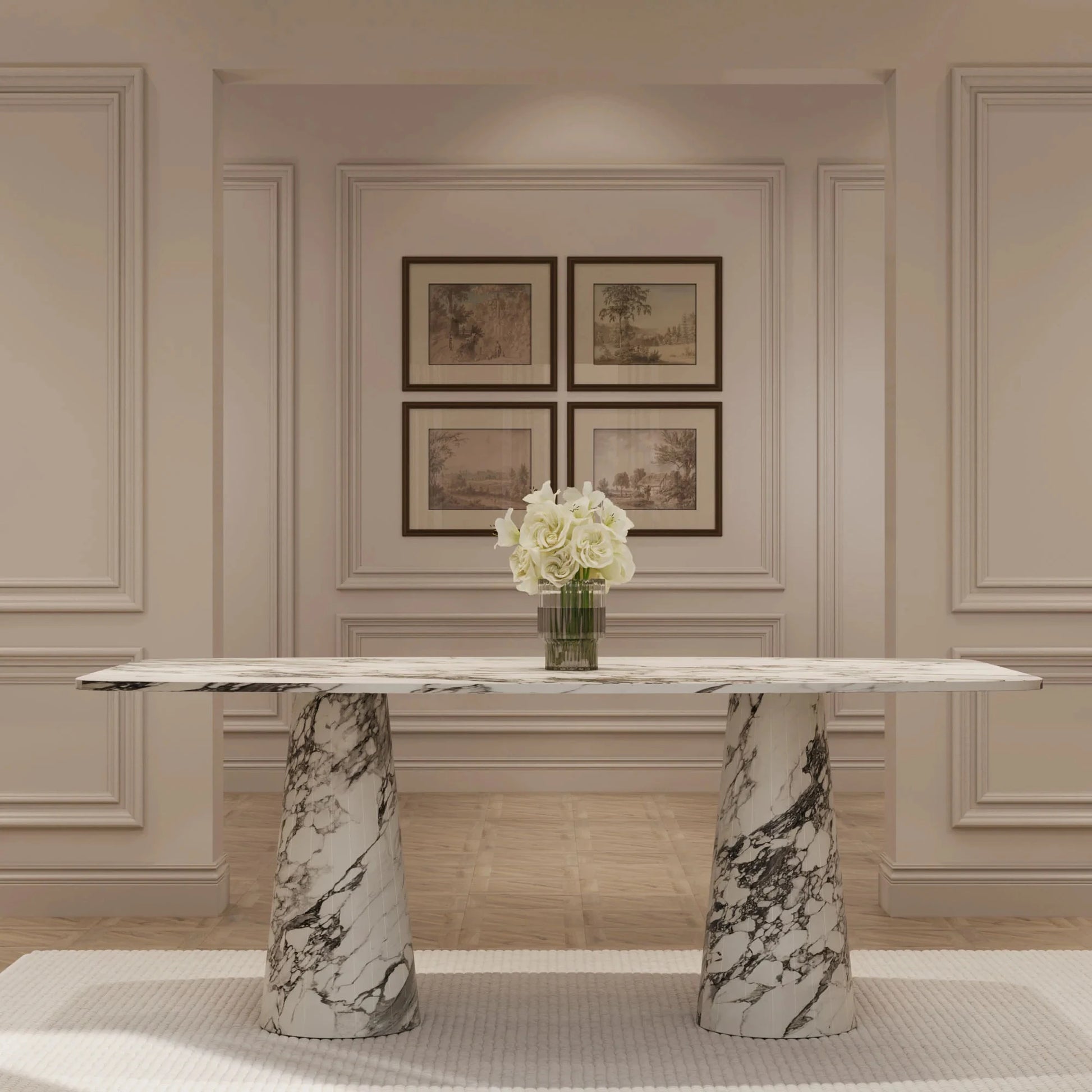 Lucas 79 inch Arabescato Curved Rectangle Dining Table - Sculptural Italian Stone - Architectural Natural Stone Furniture | LuxuryMarbleHome
