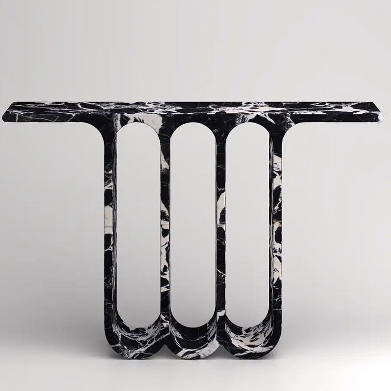 Black Ice 47 inch Natural Marble Coffee Table - Geometric Stone Sculpture | Free Worldwide Shipping - Architectural Natural Stone Furniture | LuxuryMarbleHome