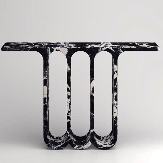 Black Ice 47 inch Natural Marble Coffee Table - Geometric Stone Sculpture | Free Worldwide Shipping - Architectural Natural Stone Furniture | LuxuryMarbleHome