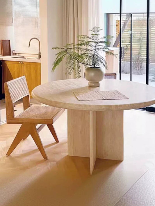 The Aurelian French Cream Travertine Round Dining Table - Luxury Natural Stone | Worldwide Shipping Available - Architectural Natural Stone Furniture | LuxuryMarbleHome