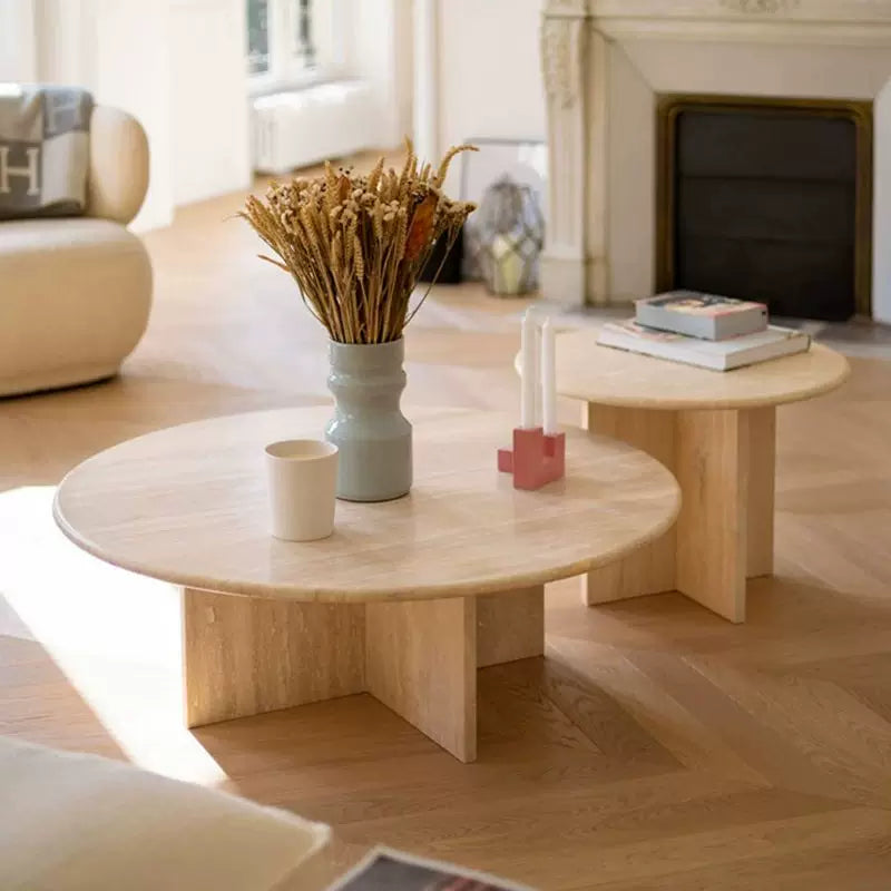The Bulgari Monolith - Natural Marble & Travertine Nested Side Tables - Architectural Natural Stone Furniture | LuxuryMarbleHome