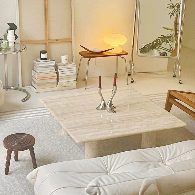 The Pavilion - Natural Travertine Square Plinth Coffee Table - Architectural Natural Stone Furniture | LuxuryMarbleHome