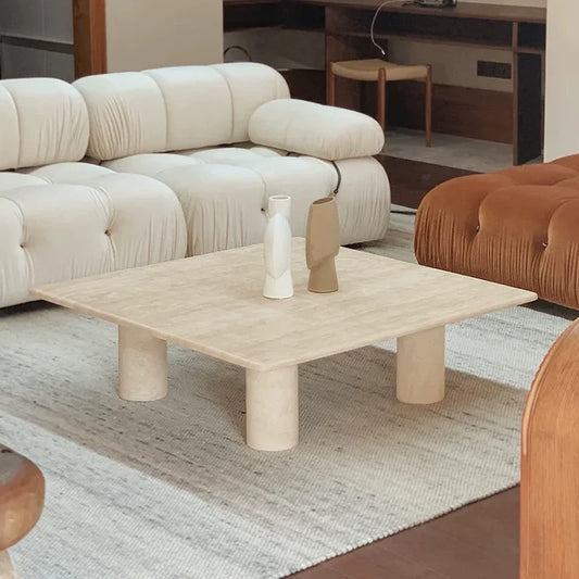 The Pavilion - Natural Travertine Square Plinth Coffee Table - Architectural Natural Stone Furniture | LuxuryMarbleHome