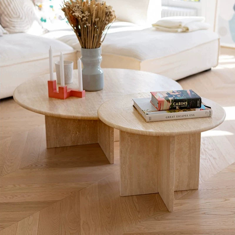 The Bulgari Monolith - Natural Marble & Travertine Nested Side Tables - Architectural Natural Stone Furniture | LuxuryMarbleHome