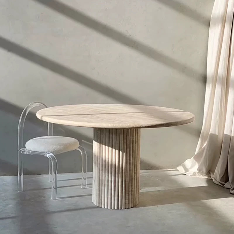 The Nordic Travertine Monolith Cream Stone Round Dining Table - Luxury Natural Stone | Worldwide Shipping Available - Architectural Natural Stone Furniture | LuxuryMarbleHome