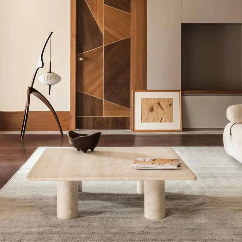 The Pavilion - Natural Travertine Square Plinth Coffee Table - Architectural Natural Stone Furniture | LuxuryMarbleHome